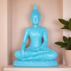 BLUE ENLIGHTENMENT BUDDHA SHAKYAMUNI STATUE-8 inch Peaceful Resin Home Sculpture